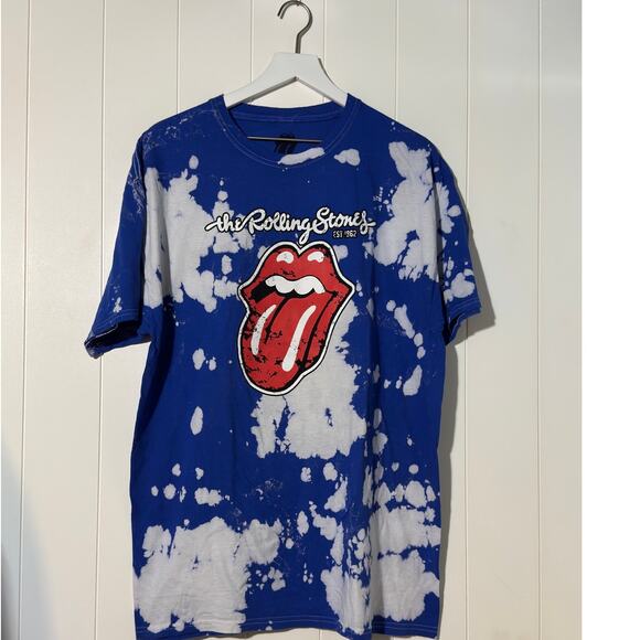 Rolling Stones Graphic Band T-Shirt Blue White Size Large - Picture 1 of 5